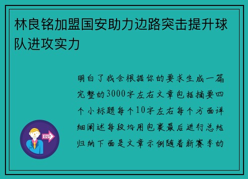 林良铭加盟国安助力边路突击提升球队进攻实力